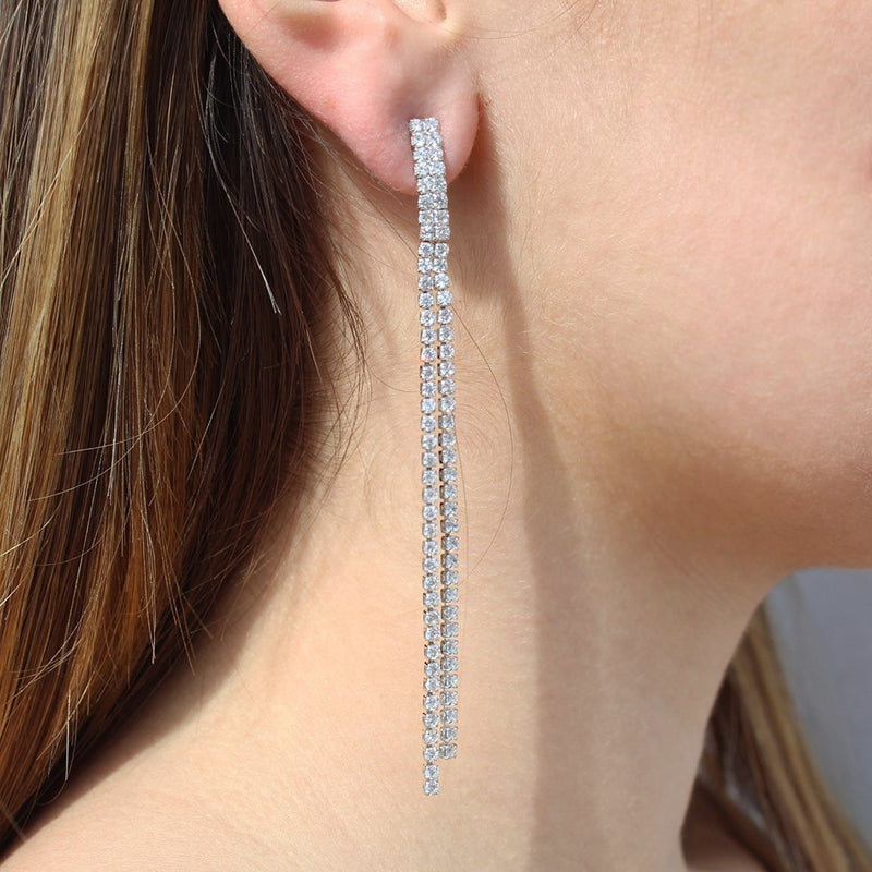 ORECCHINI DOPPIO FILO STRASS PENDENTE